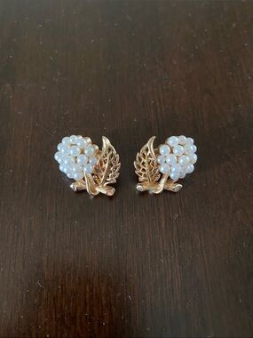Vintage Trifari Faux Pearl Cherry Clip-On Earrings